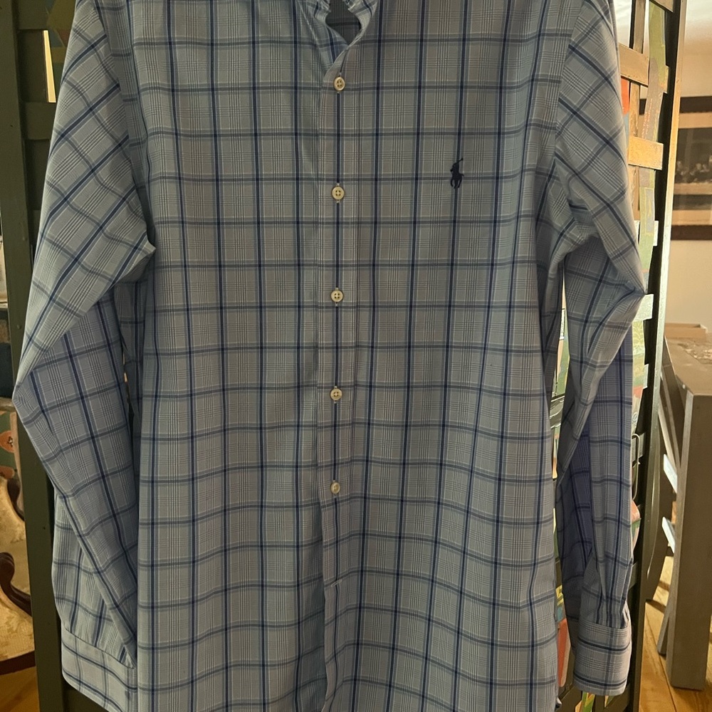Polo Ralph Lauren Blue Plaid Button Down Shirt Slim Fit